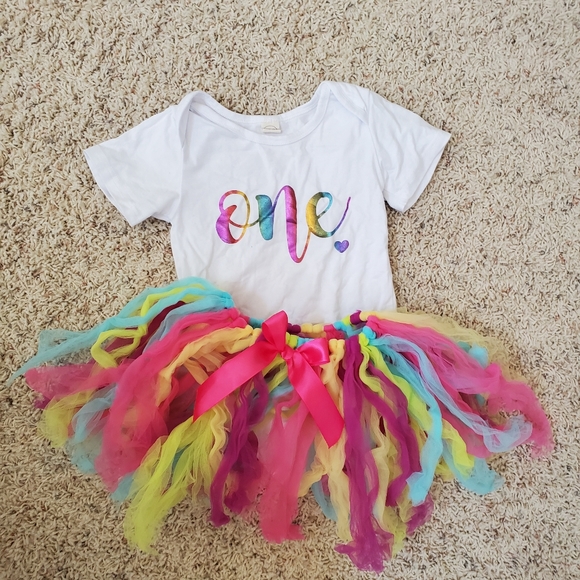 Rainbow "one" onesie and tutu set - Picture 1 of 1